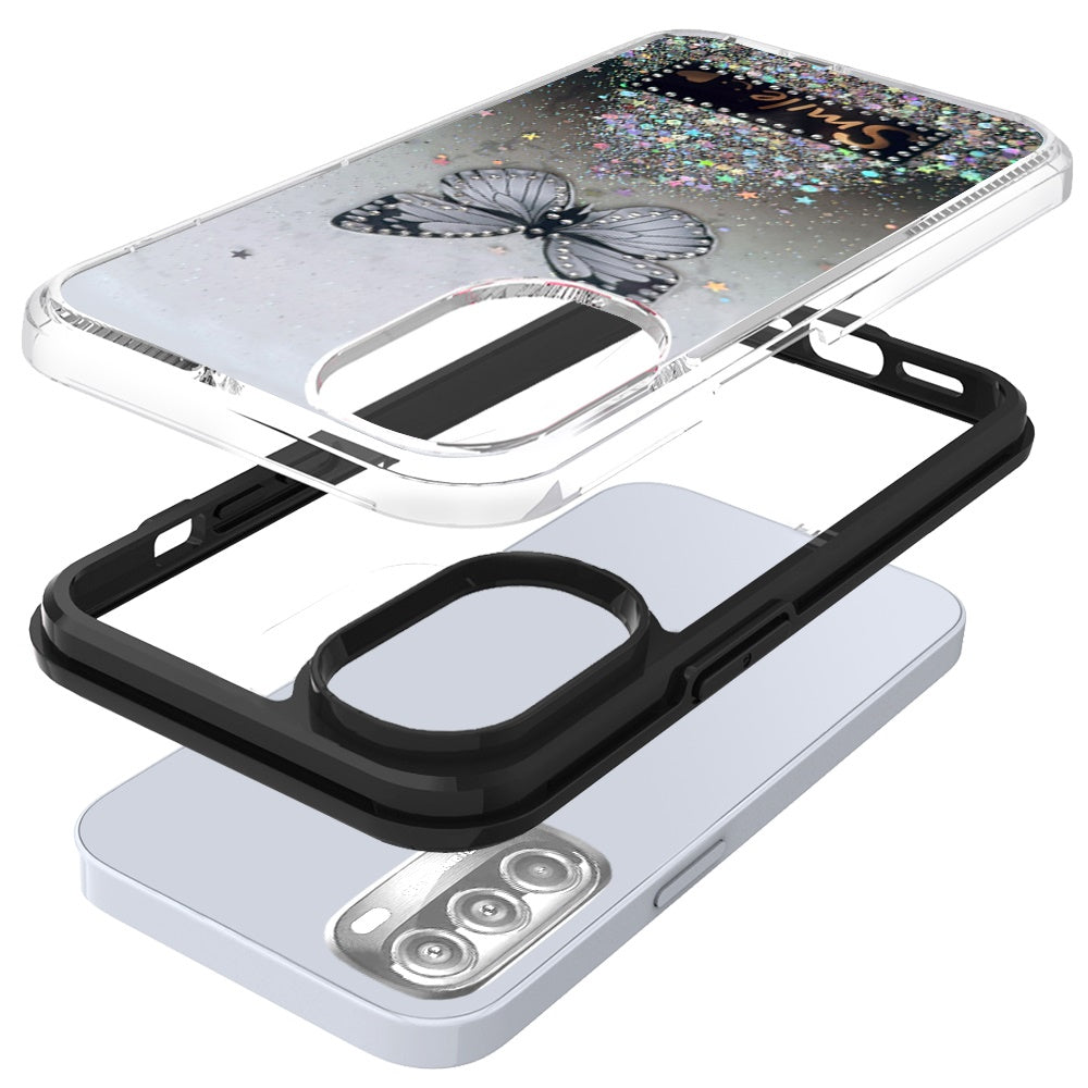 For Motorola Moto G Stylus 5G 2022 Butterfly Smile Glitter Bling Sparkle Epoxy Glittering Shining Hybrid Hard PC TPU  Phone Case Cover