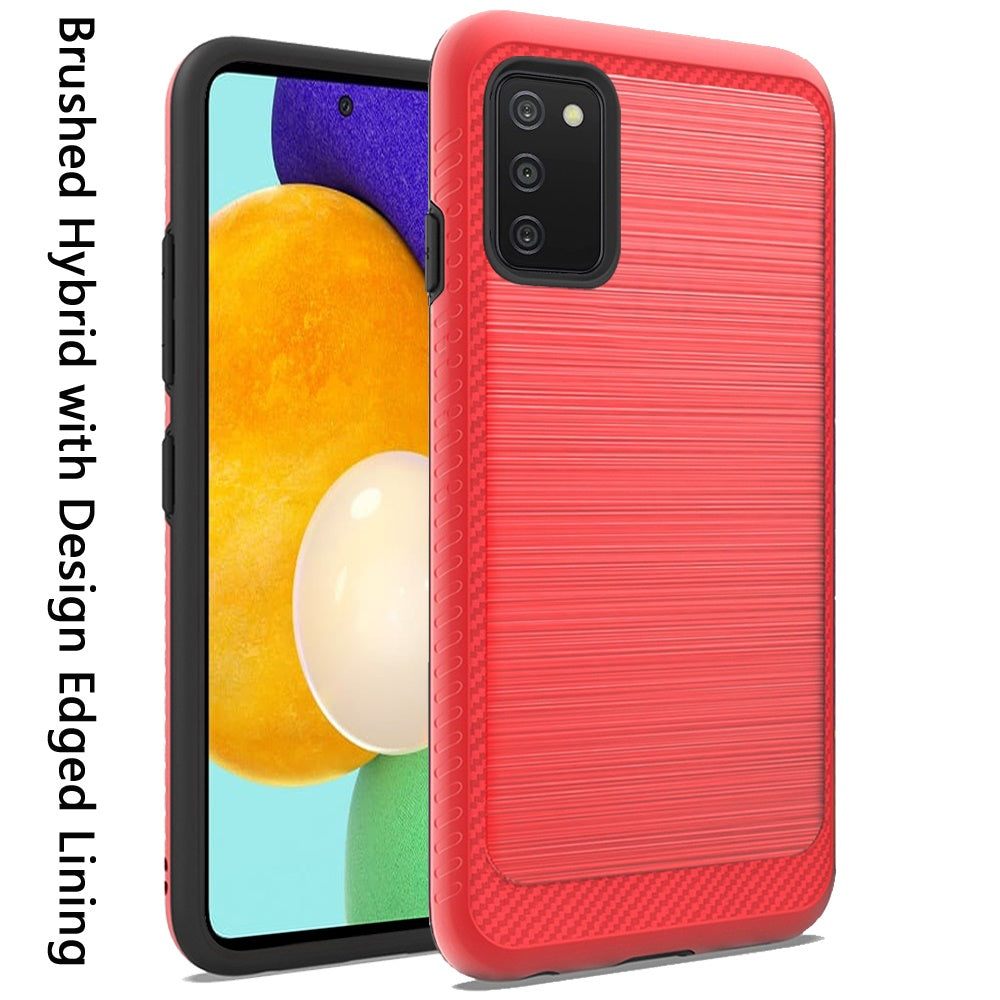 For Samsung Galaxy A03S Slim Protective Hybrid TPU 2-Piece Bumper Shockproof with Brushed Metal Texture Carbon Fiber Hard PC Back  Phone Case Cover