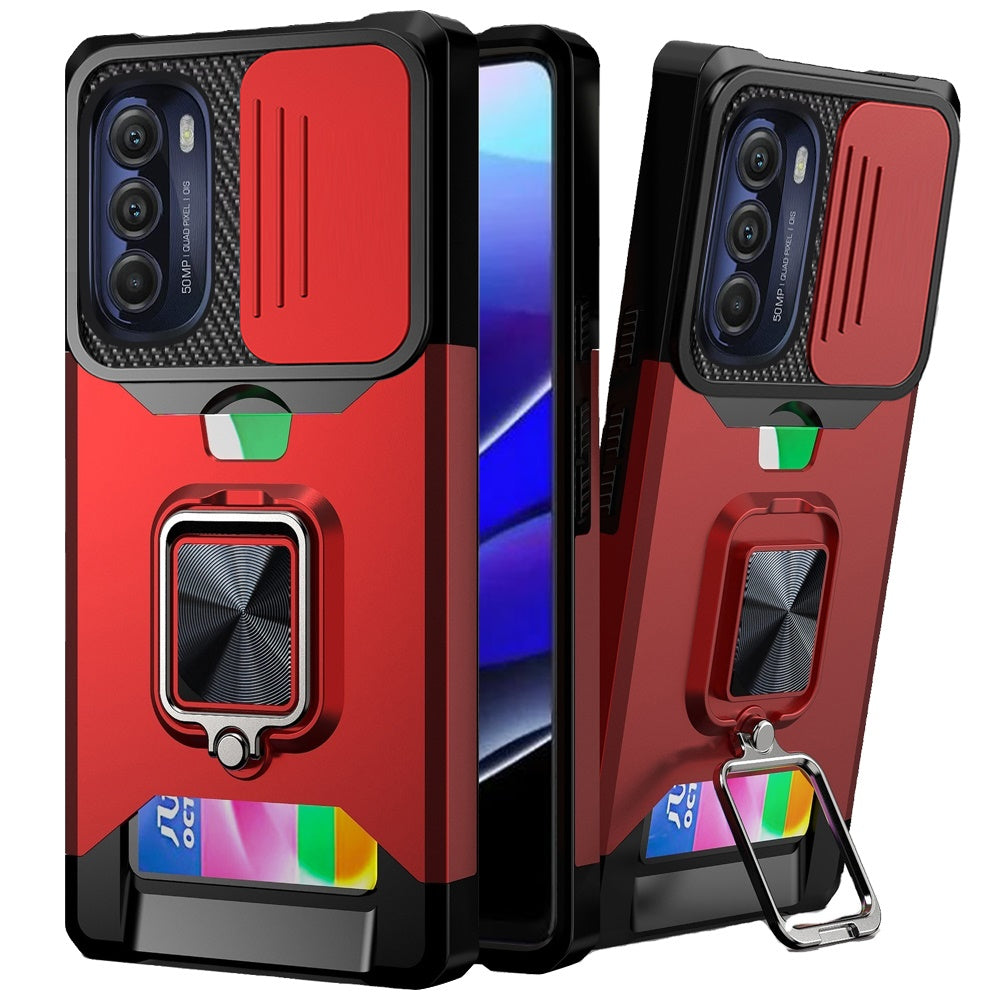 For Motorola Moto G Stylus 5G 2022 Wallet Case with Ring Stand & Slide Camera Cover Credit Card Holder Hard Shockproof  Phone Case Cover