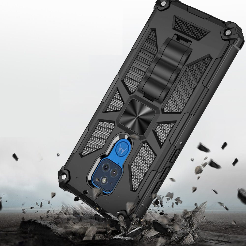 For Motorola Moto G Play 2021 Heavy Duty Hybrid Shockproof [Military Grade] Rugged Protective Fit Built-in Magnetic Car Mount Kickstand  Phone Case Cover