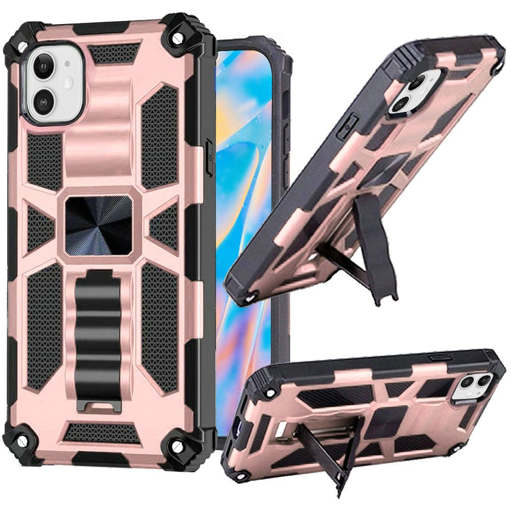For Apple iPhone 14 (6.1") Heavy Duty Stand Hybrid Shockproof Rugged with Built-in Kickstand Fit Magnetic Car Mount  Phone Case Cover