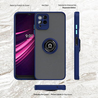 For T-Mobile Revvl 6 Pro 5G Hybrid Frosted Matte Hard Back PC + TPU Frame with Magnetic Ring Holder Stand Kickstand Black Phone Case Cover