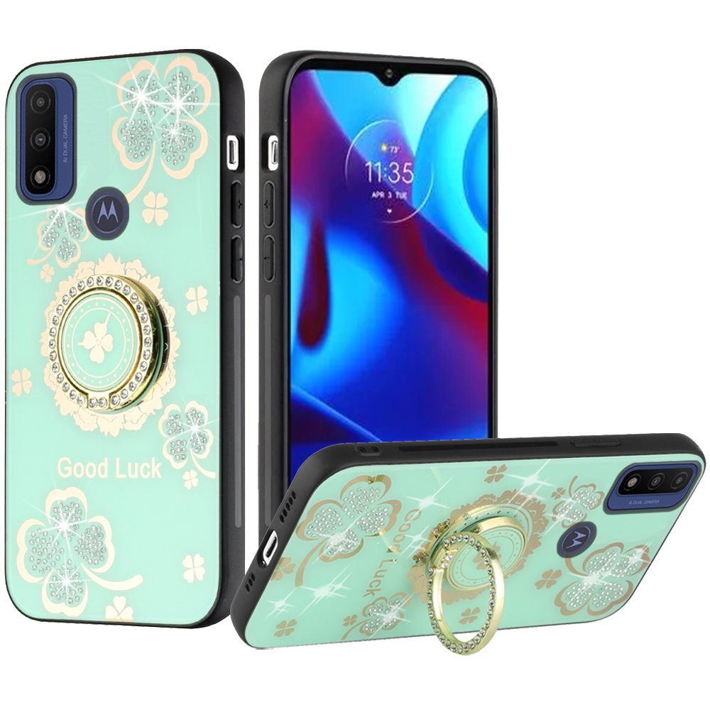 For Motorola Moto G Power 2022 Diamond Bling Sparkly Glitter Ornament Engraving Hybrid Ring Stand Holder Rugged Fashion  Phone Case Cover