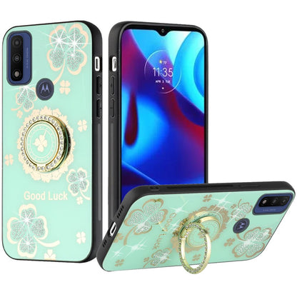 For Motorola Moto G Power 2022 Diamond Bling Sparkly Glitter Ornament Engraving Hybrid Ring Stand Holder Rugged Fashion  Phone Case Cover