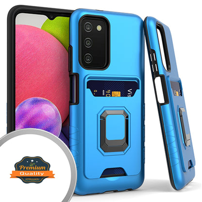 For Samsung Galaxy A03s (2022) Wallet Credit Card Slot Holder with Metal Ring Kickstand Heavy Duty Shockproof Hybrid Dual Layer Magnetic Stand  Phone Case Cover