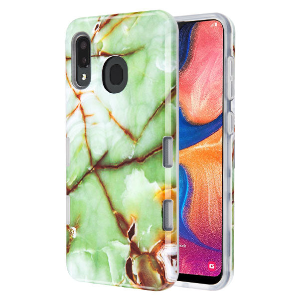 For Samsung Galaxy A20 Slim Hybrid Dual Layer Shockproof Hard TPU Graphic Fashion Design Green Marble Phone Case Cover
