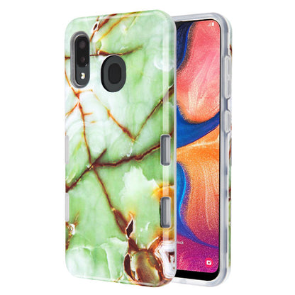 For Samsung Galaxy A20 Slim Hybrid Dual Layer Shockproof Hard TPU Graphic Fashion Design Green Marble Phone Case Cover