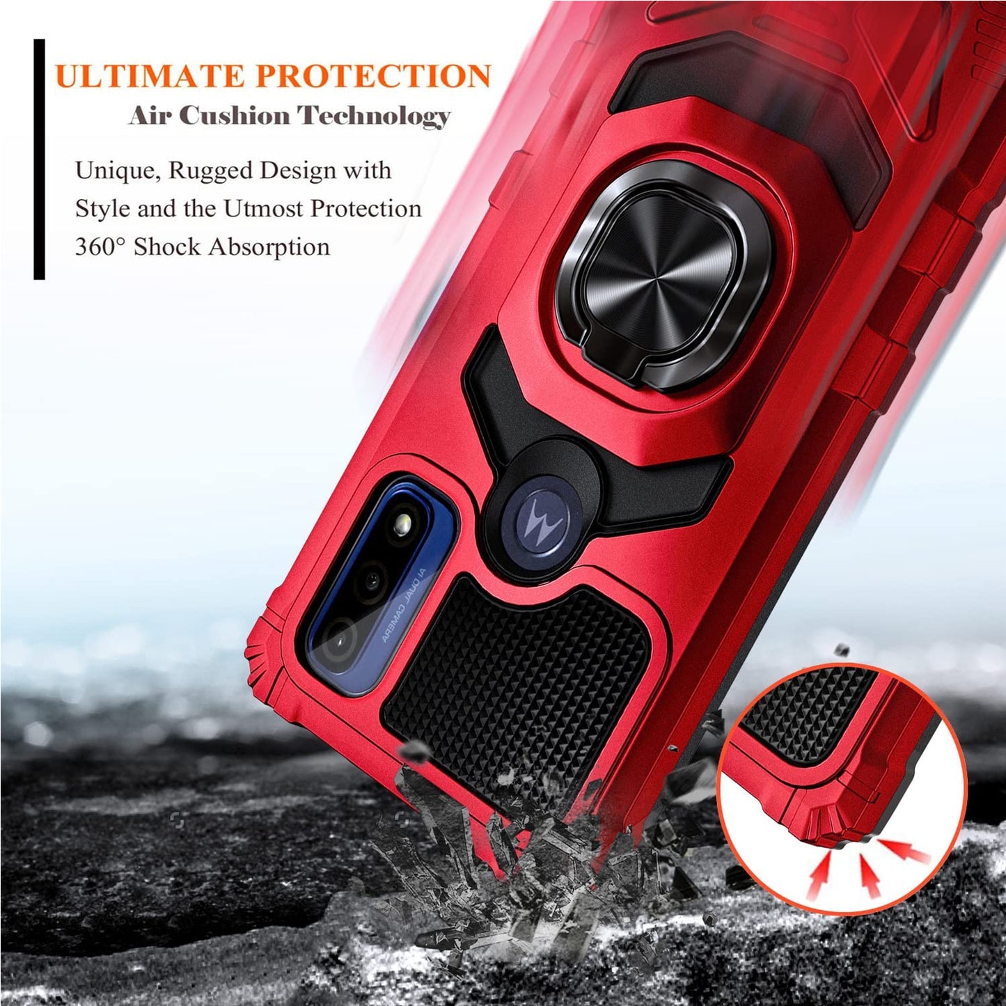 For Nokia G400 Armor Hybrid Stand Ring Hard TPU Rugged Full-Body Protective [Military-Grade] Magnetic Car Ring Holder Red Phone Case Cover