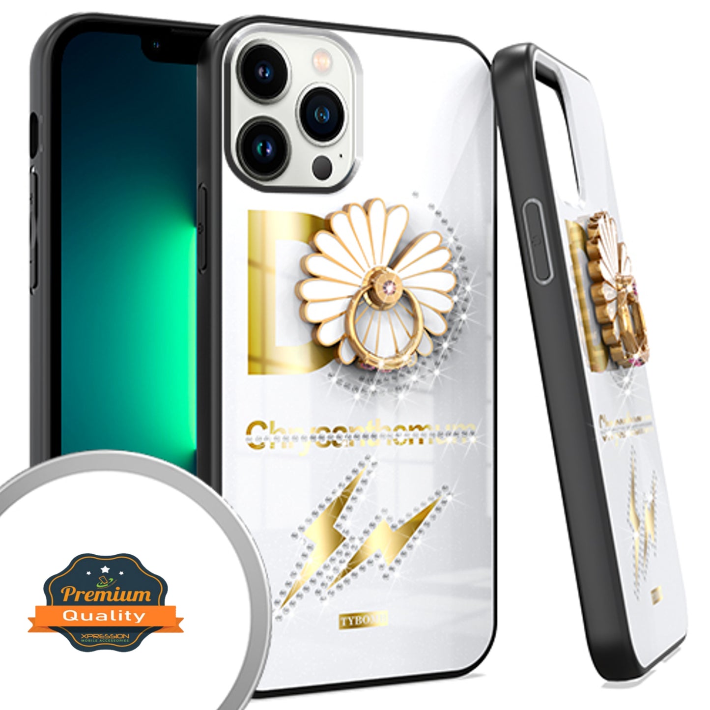 For Apple iPhone 14 (6.1") Elegant Rhinestone 3D Diamond Bling Glitter with Ring Stand Kickstand Plating Hard  Phone Case Cover