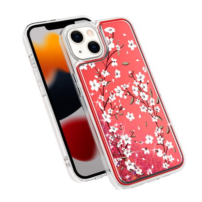 For Apple iPhone 13 /Pro Max Floral Design Quicksand Water Flowing Liquid Floating Sparkle Glitter Bling Flower Fashion TPU Hybrid  Phone Case Cover