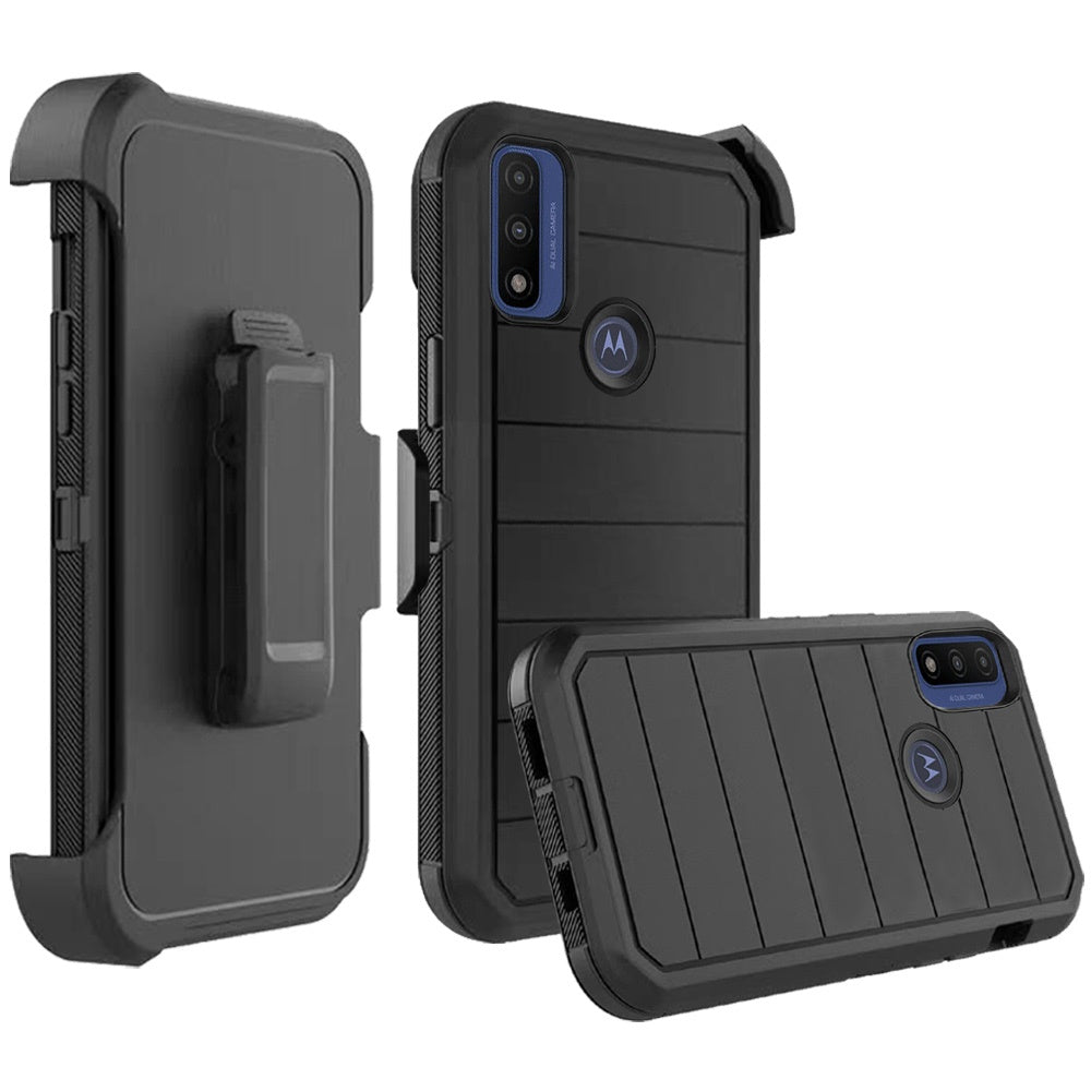 For Motorola Moto G Pure /G Power 2022 Holster 3in1 Heavy Duty Rugged Hard PC + TPU with Swivel Belt Clip and Kickstand Black Phone Case Cover