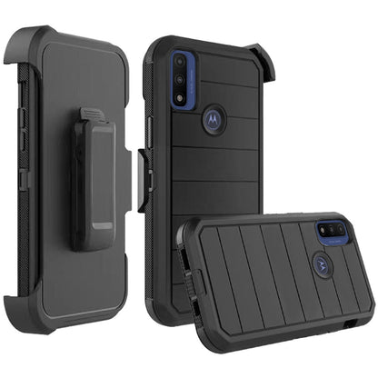 For Motorola Moto G Pure /G Power 2022 Holster 3in1 Heavy Duty Rugged Hard PC + TPU with Swivel Belt Clip and Kickstand Black Phone Case Cover