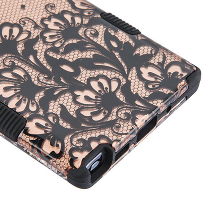 For Samsung Galaxy S10 5G (6.7") Hybrid Three Layer Hard PC Shockproof Heavy Duty TPU Rubber Anti-Drop Rose Gold Lace Flowers Phone Case Cover