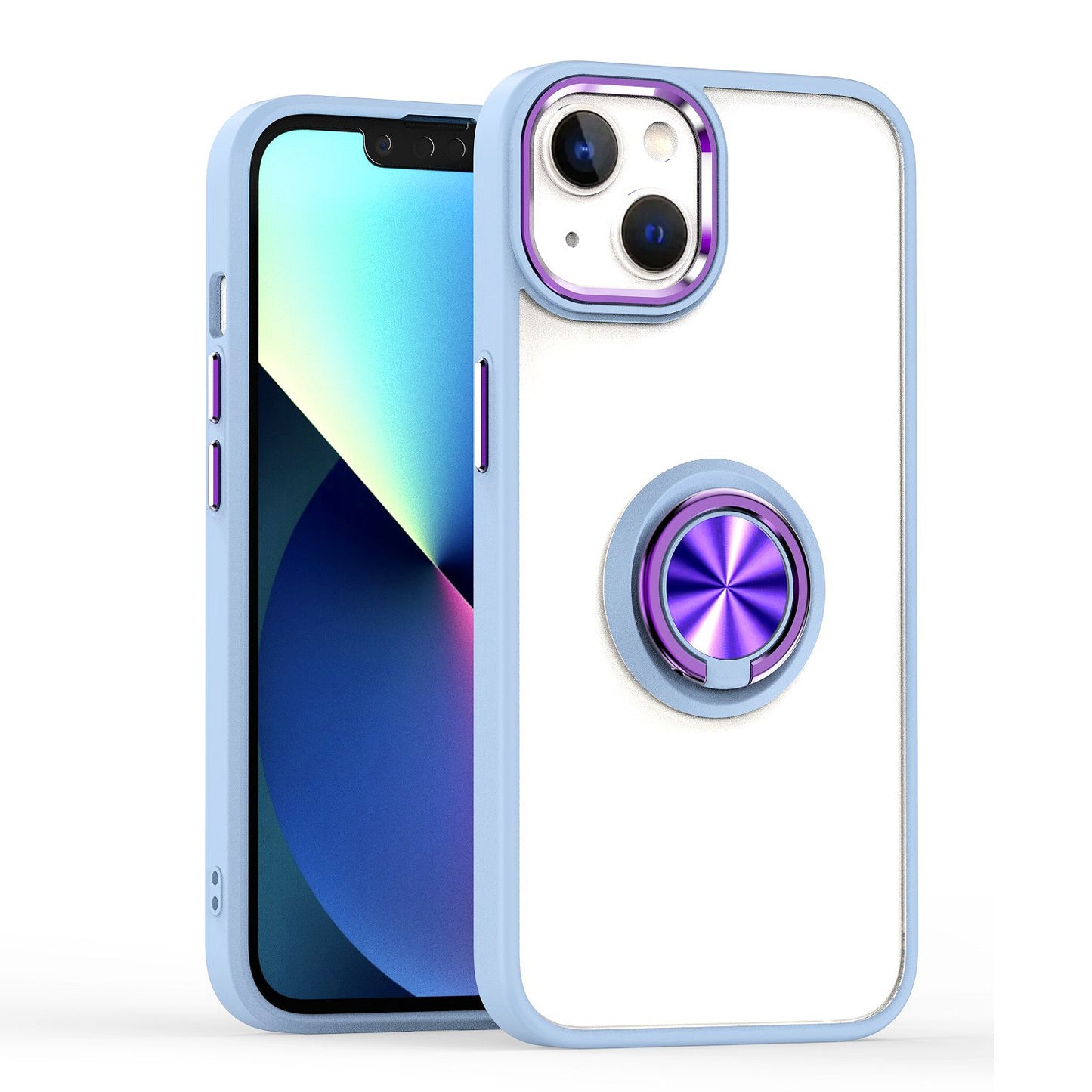 For Apple iPhone 13 Pro Max (6.7") Slim Transparent Shockproof Hybrid Chromed with Magnetic Ring Stand Holder  Phone Case Cover