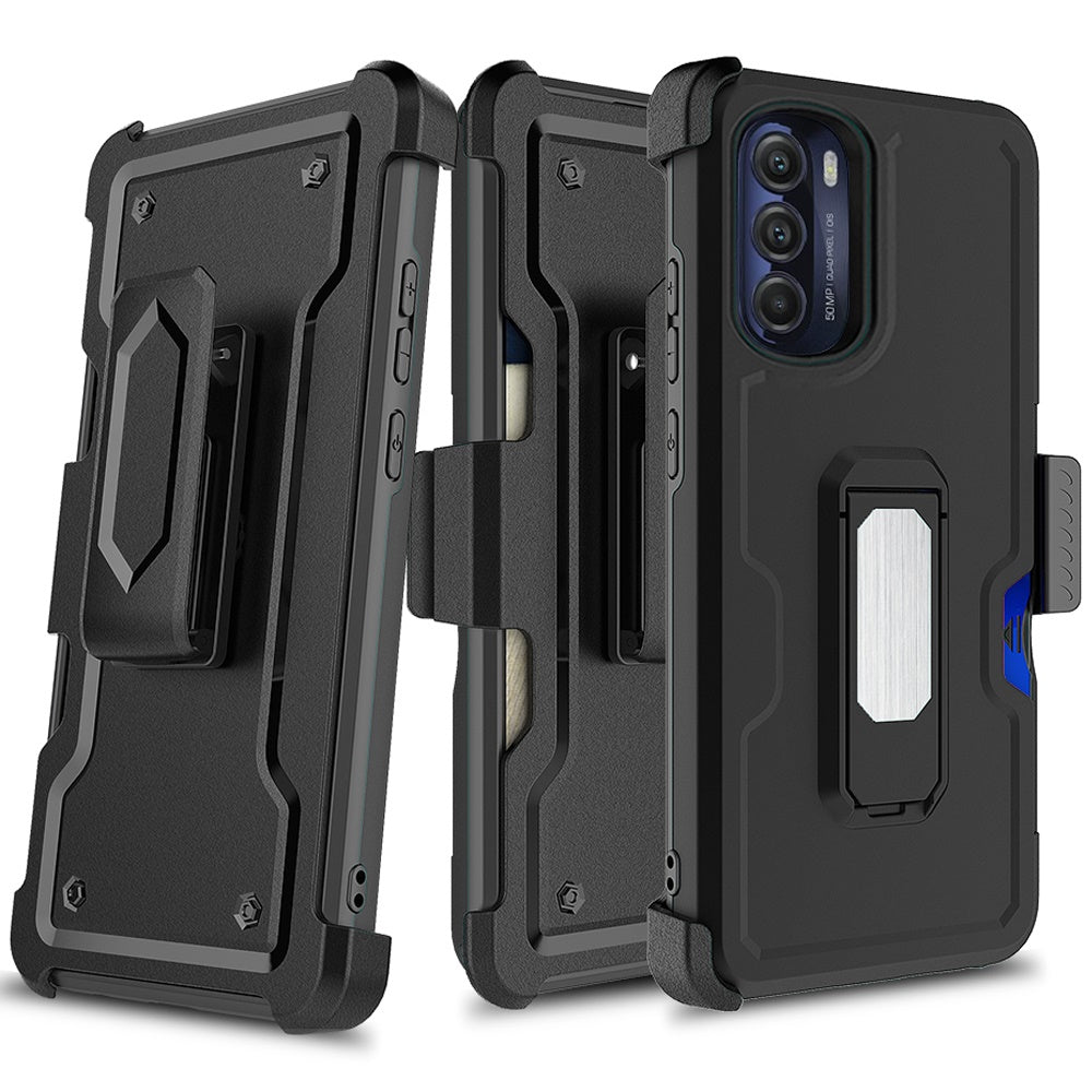 For Motorola Moto G Stylus 5G 2022 Armor Belt Clip with Credit Card Holder, Holster, Kickstand Protective Heavy Duty Hybrid  Phone Case Cover