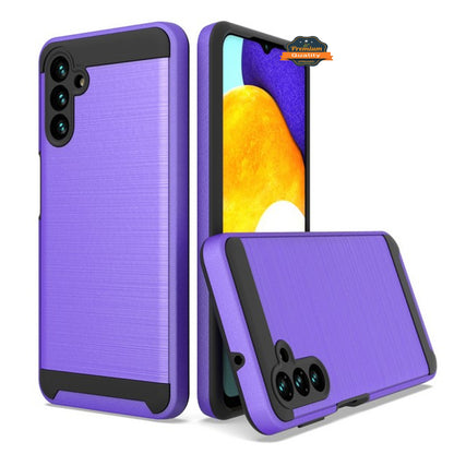 For Samsung Galaxy A13 5G Slim Rugged TPU Hard Brushed Metal Texture Hybrid Dual Layer Defender Armor Shock Absorbing  Phone Case Cover