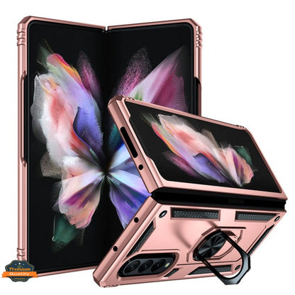 For Samsung Galaxy Z Fold 3 5G Shockproof Hybrid Dual Layer PC + TPU with Ring Stand Metal Kickstand Heavy Duty Rugged Armor Shell  Phone Case Cover