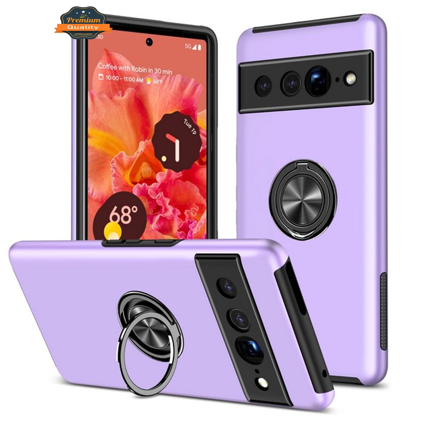 For Google Pixel 7 Pro Hybrid Military Grade with Flat Metal Ring Stand 360° Rotation Kickstand Hard PC Back + TPU Slim  Phone Case Cover