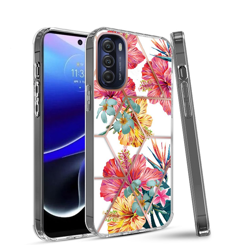 For Motorola Moto G Stylus 5G 2022 Fashion Art Floral IMD Design Beautiful Flower Pattern Hybrid PC Rubber Slim Hard Back  Phone Case Cover