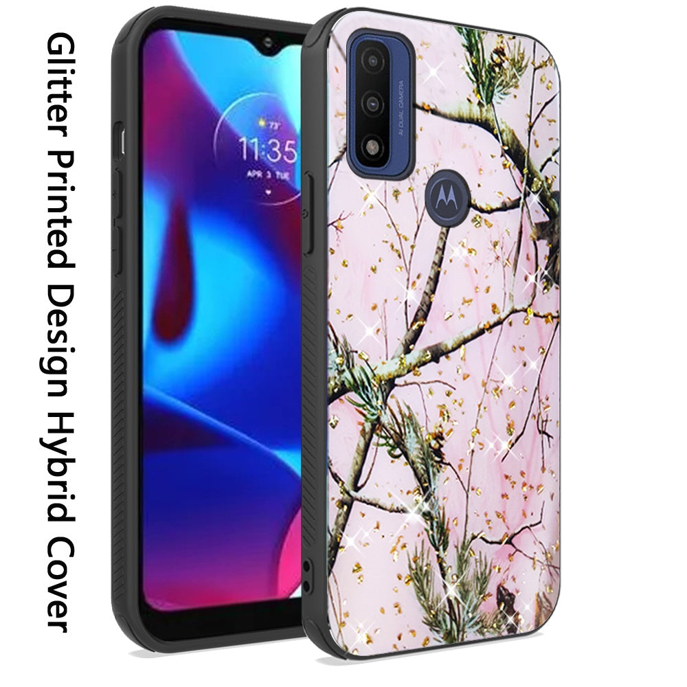 For Motorola Moto G Power 2022 Printed Design Pattern Hybrid with Glitter Sparkle Bling Slim Fit Hard TPU Shockproof Protective  Phone Case Cover