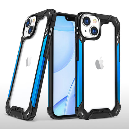 For Apple iPhone 11 (6.1") Metal Frame Transparent Hybrid Rubber TPU + Hard PC Color Bumper Frame Shockproof  Phone Case Cover