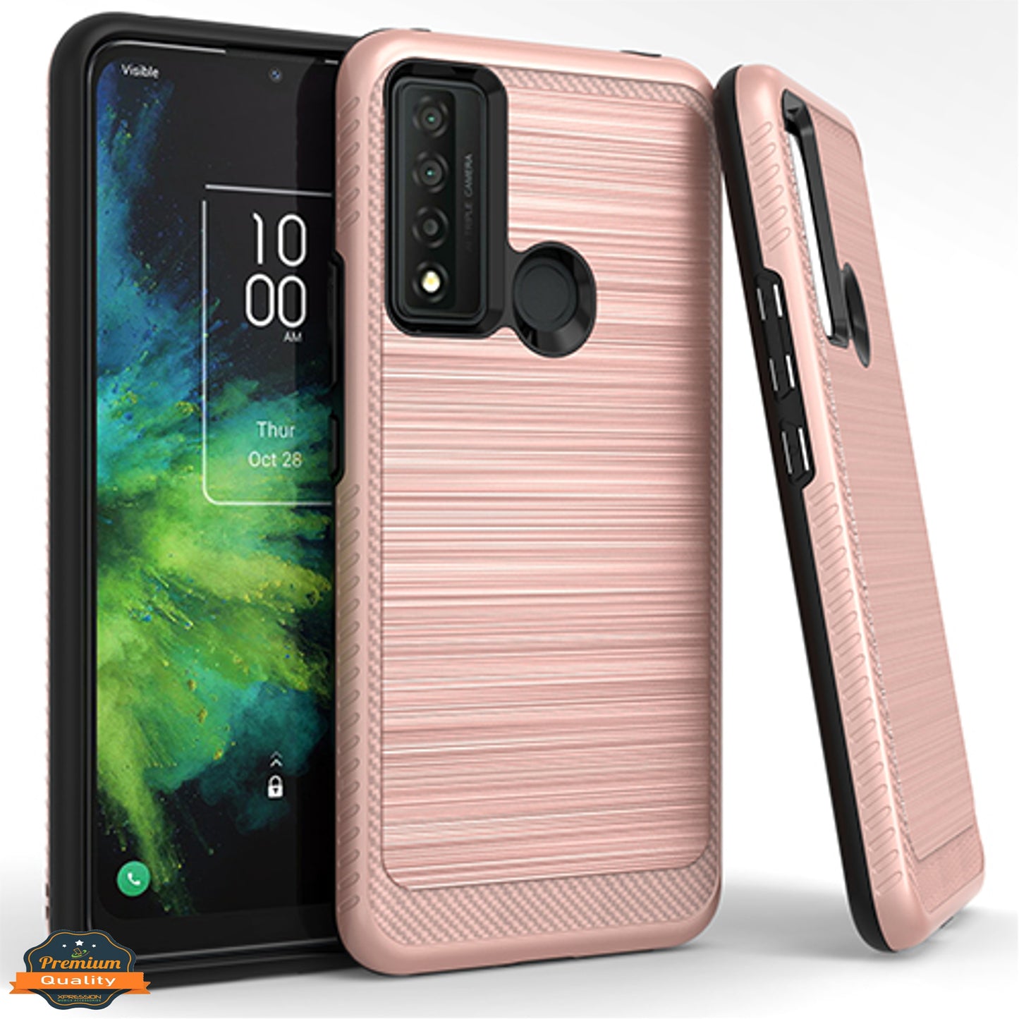 For TCL 20 XE Brushed Texture Rugged Carbon Fiber Design Hybrid Shockproof Dual Layers Hard PC + Soft TPU Protective  Phone Case Cover