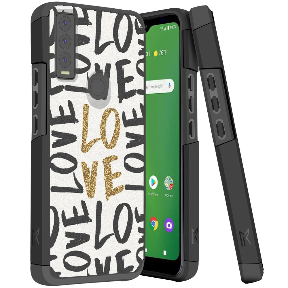 For Cricket Ovation 3 Graphic Design Pattern Hard PC TPU 2in1 Tough Strong Hybrid Shockproof Armor Frame  Phone Case Cover