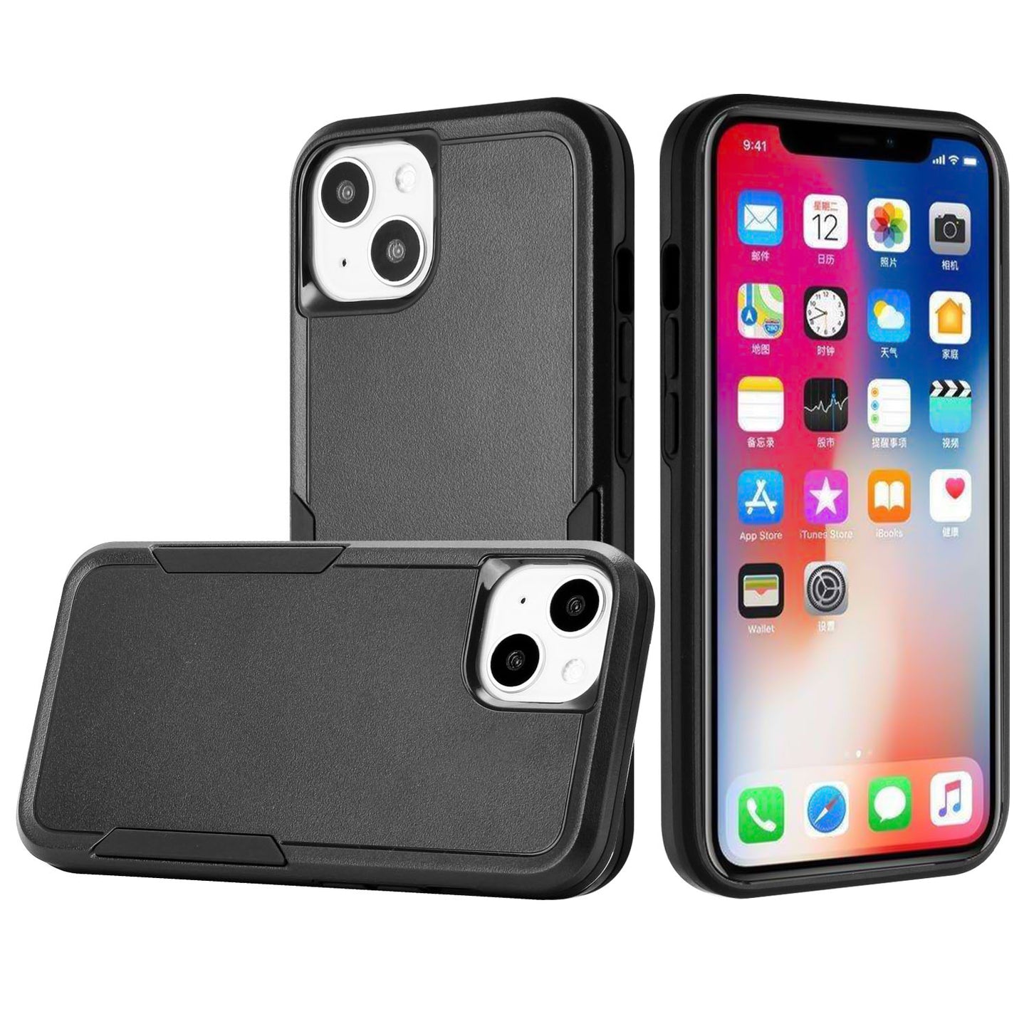 For Apple iPhone 14 (6.1") Hybrid Rugged Hard Shockproof Drop-Proof with 3 Layer Protection, Military Grade Heavy-Duty  Phone Case Cover