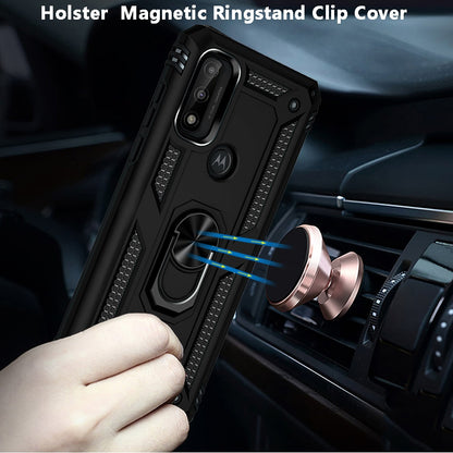 For Motorola Moto G Pure /G Power 2022 Combo Hybrid Armor with Belt Clip Holster Ring Kickstand Holder, Military Grade Black Phone Case Cover