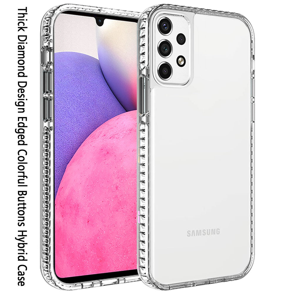 For Samsung Galaxy A33 5G Crystal Transparent Rugged Shockproof Hybrid PC+TPU Colorful Buttons Military Grade Protection Back  Phone Case Cover