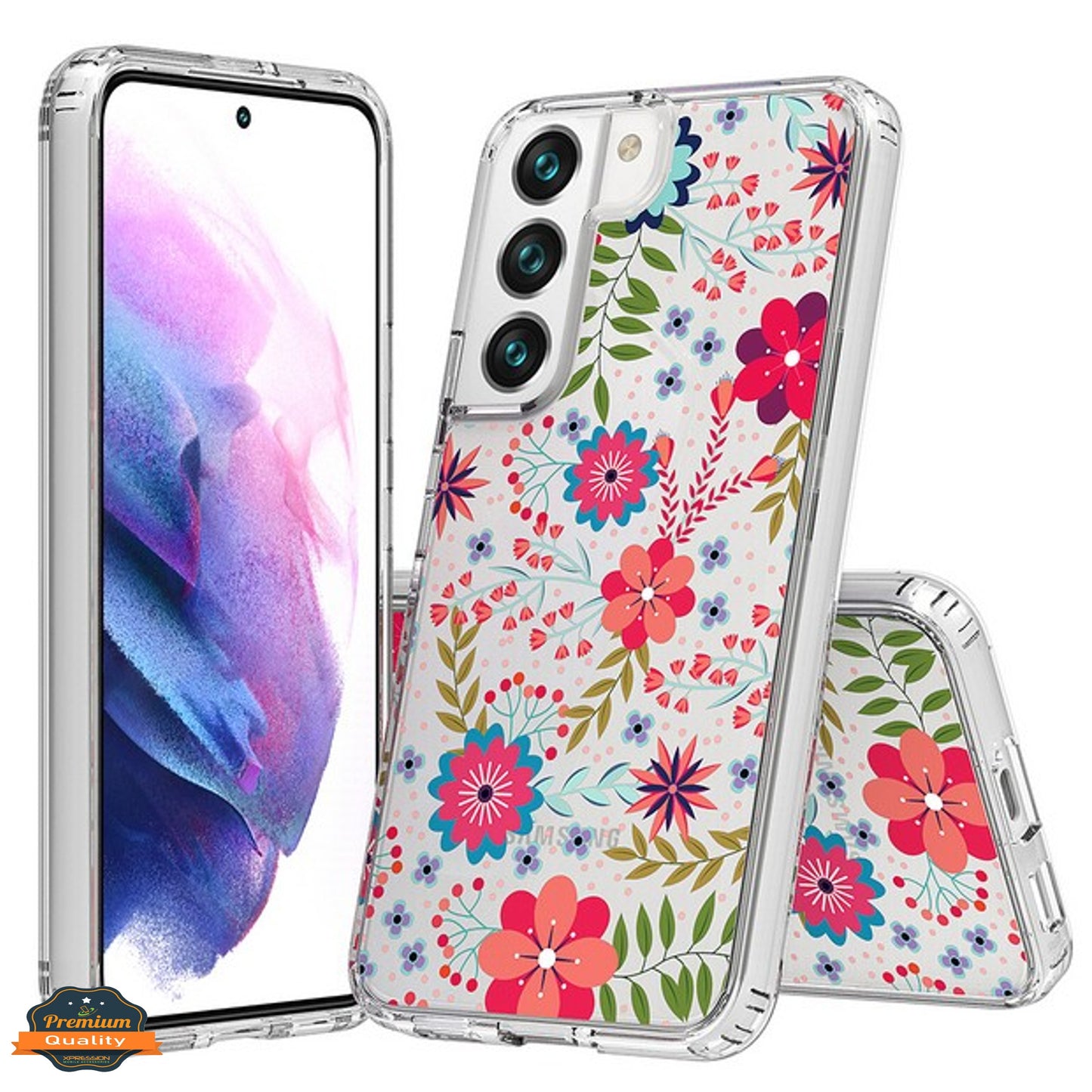 For Samsung Galaxy S22 Ultra Floral Patterns Design Transparent TPU Silicone Shock Absorption Bumper Slim Hard Back  Phone Case Cover