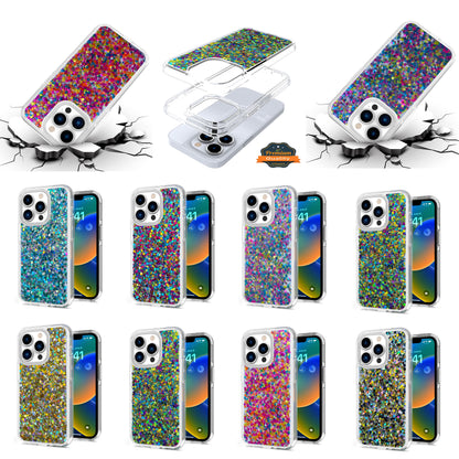 For Apple iPhone 13 Pro Max (6.7") Colorful Glitter Bling Sparkle Epoxy Glittering Shining Hybrid Hard TPU Shockproof  Phone Case Cover