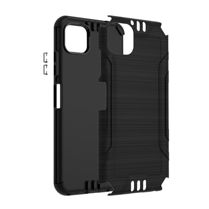 For Boost Mobile Celero 5G Hybrid Dual Layer Slim Defender Armor Tuff Metallic Brush Texture Finishing Shockproof Hard TPU Rubber  Phone Case Cover