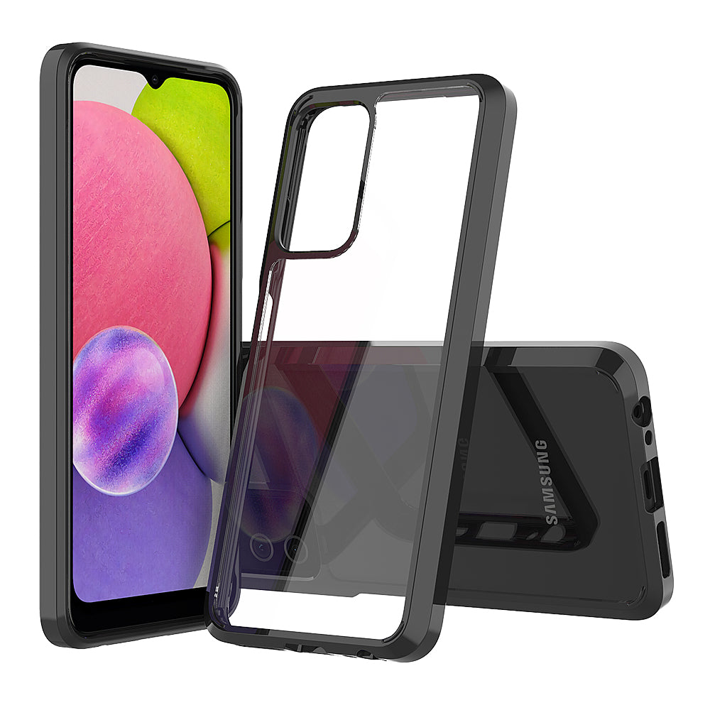 For Samsung Galaxy A03S Hybrid Transparent Clear Acrylic Back Hard PC & Soft TPU Full Protective Bumper Extra Shock-Absorb  Phone Case Cover