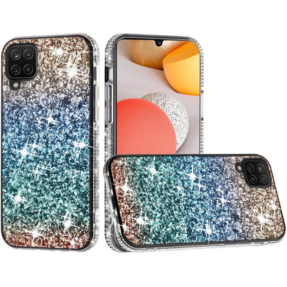 For Samsung Galaxy A42 5G Rhinestone Sparkling Rainbow Gradual Glitter Full Diamond Bling Protective Hybrid Rugged Slim TPU Bumper  Phone Case Cover