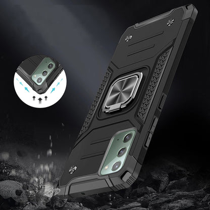 For Samsung Galaxy Note 20 Armor Hybrid with Ring Stand Holder Kickstand Shockproof Heavy-Duty Durable Rugged 2in1 Black Phone Case Cover