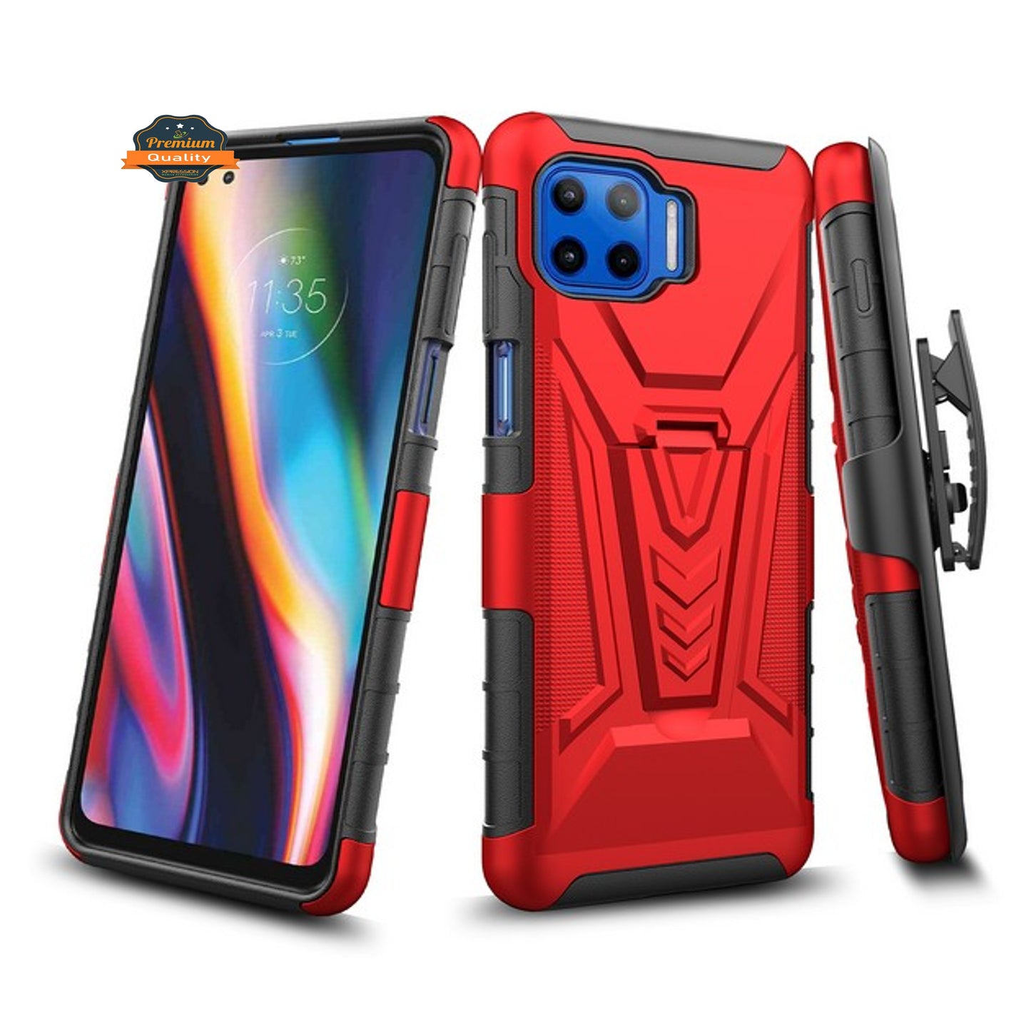 For Motorola Moto One 5G, Moto G 5G Plus Hybrid Kickstand with Swivel Belt Clip Holster Heavy Duty 3 in 1 Shockproof Rugged  Phone Case Cover