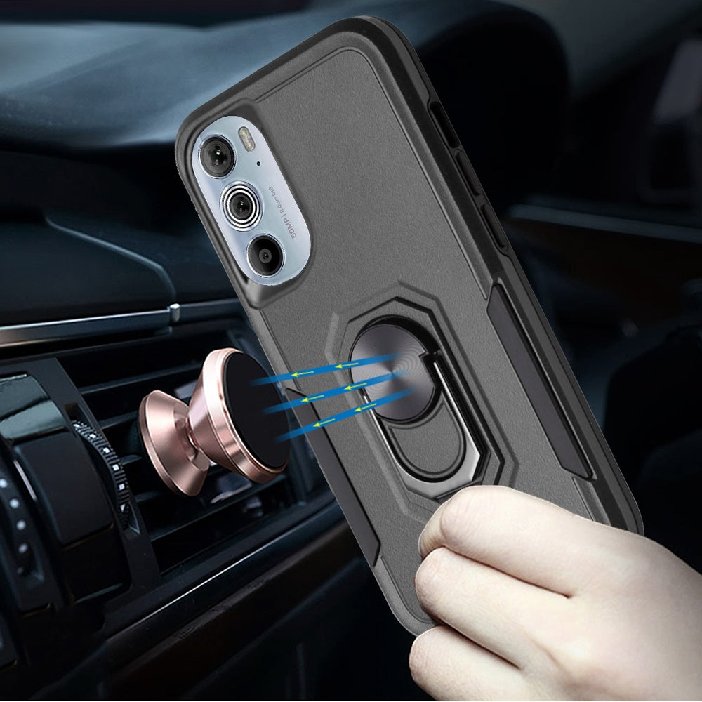 For Motorola Edge+ 2022 /Edge Plus Hybrid Rugged Hard Drop-Proof Protection Military Grade Armor with Metal Ring Stand  Phone Case Cover