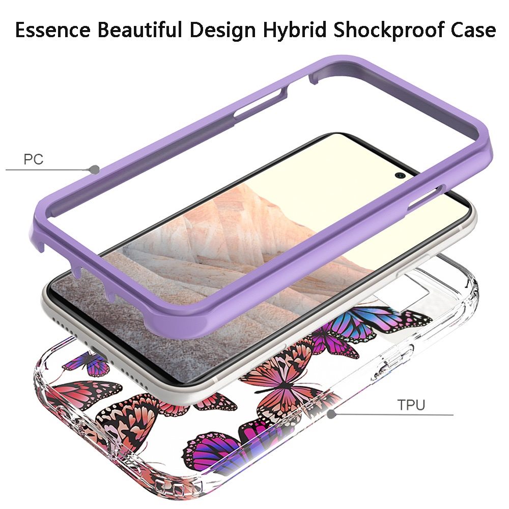 For Apple iPhone 14 Plus (6.7") Beautiful Design 3in1 Hybrid Triple Layer Armor Hard PC Plastic Rubber Frame Purple Butterfly Phone Case Cover