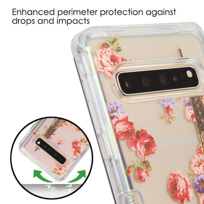 For Samsung Galaxy S10 5G (6.7") Hybrid Dual Layer Transparent Flower Design Hard PC Cases Shockproof TPU Rugged Paris in Full Bloom Phone Case Cover
