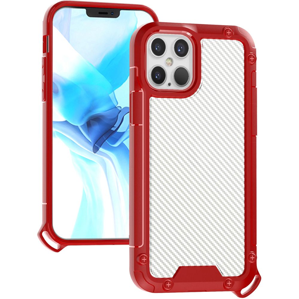 For Apple iPhone 13 (6.1") Clear Matte Carbon Fiber Design Heavy Duty Shockproof Hybrid Armor Military Grade Drop Protection  Phone Case Cover