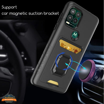 For Samsung Galaxy A13 5G Wallet Credit Card Slot Holder with Metal Ring Kickstand Heavy Duty Shockproof Hybrid Dual Layer Magnetic Stand  Phone Case Cover