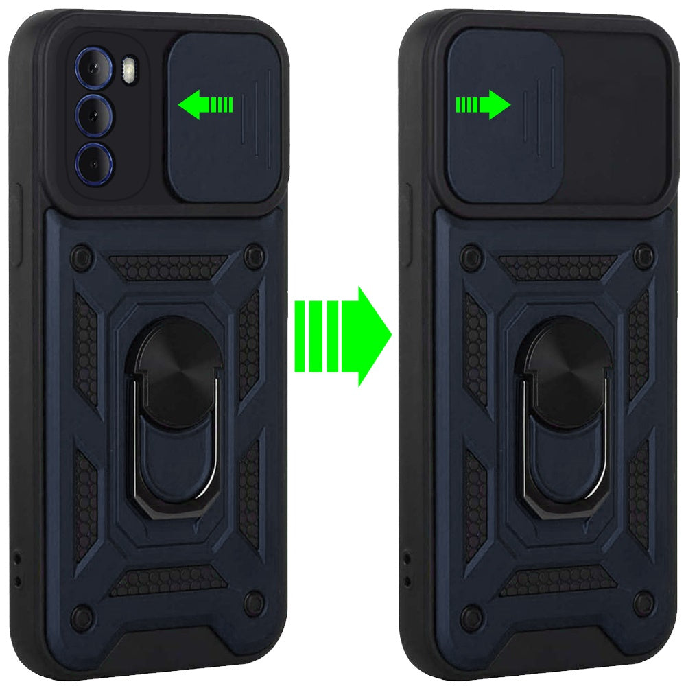 For Motorola Moto G 5G 2022 Hybrid Cases with Slide Camera Lens Cover and Ring Holder Kickstand Rugged Dual Layer  Phone Case Cover