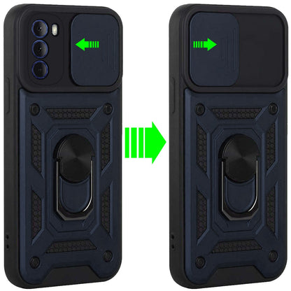 For Motorola Moto G 5G 2022 Hybrid Cases with Slide Camera Lens Cover and Ring Holder Kickstand Rugged Dual Layer  Phone Case Cover