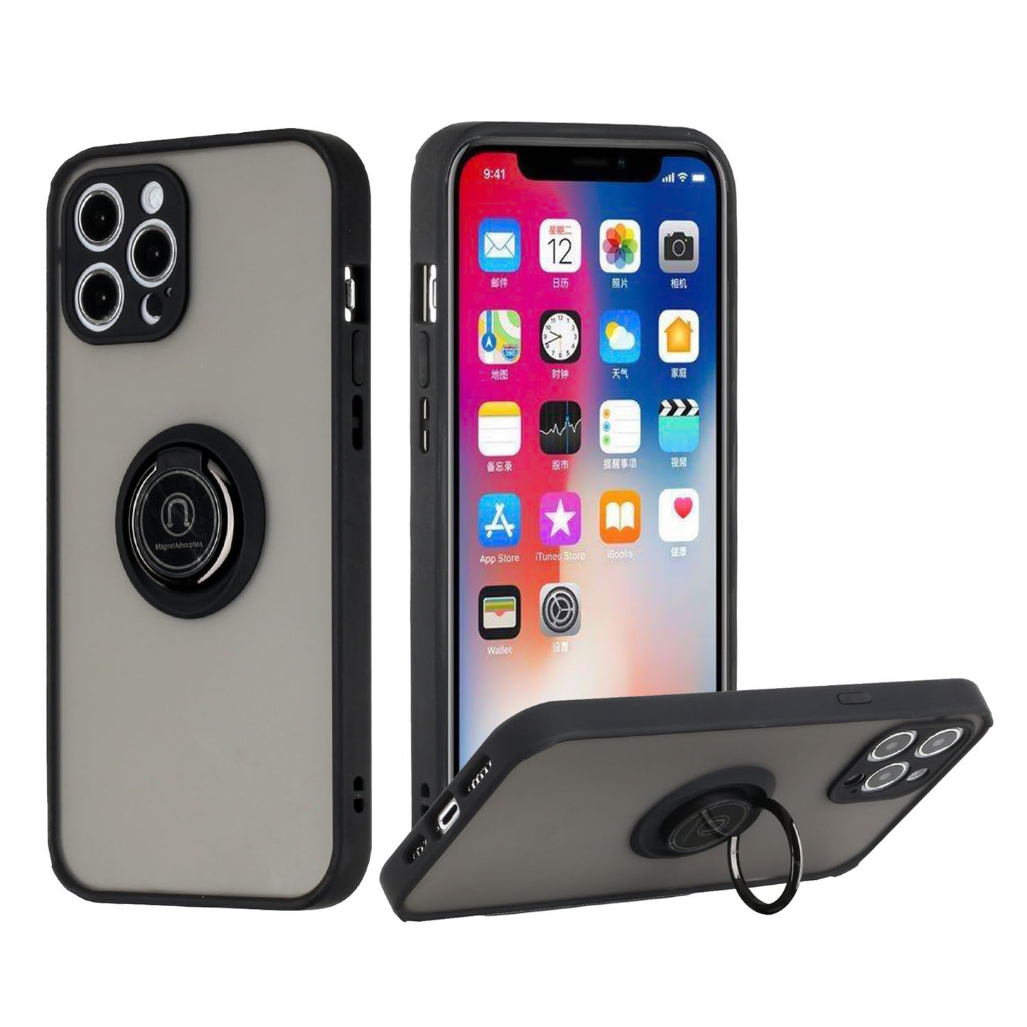 For Apple iPhone 14 (6.1") Hybrid Protective PC & TPU Shockproof with 360° Rotation Ring Metal Stand & Covered Camera  Phone Case Cover
