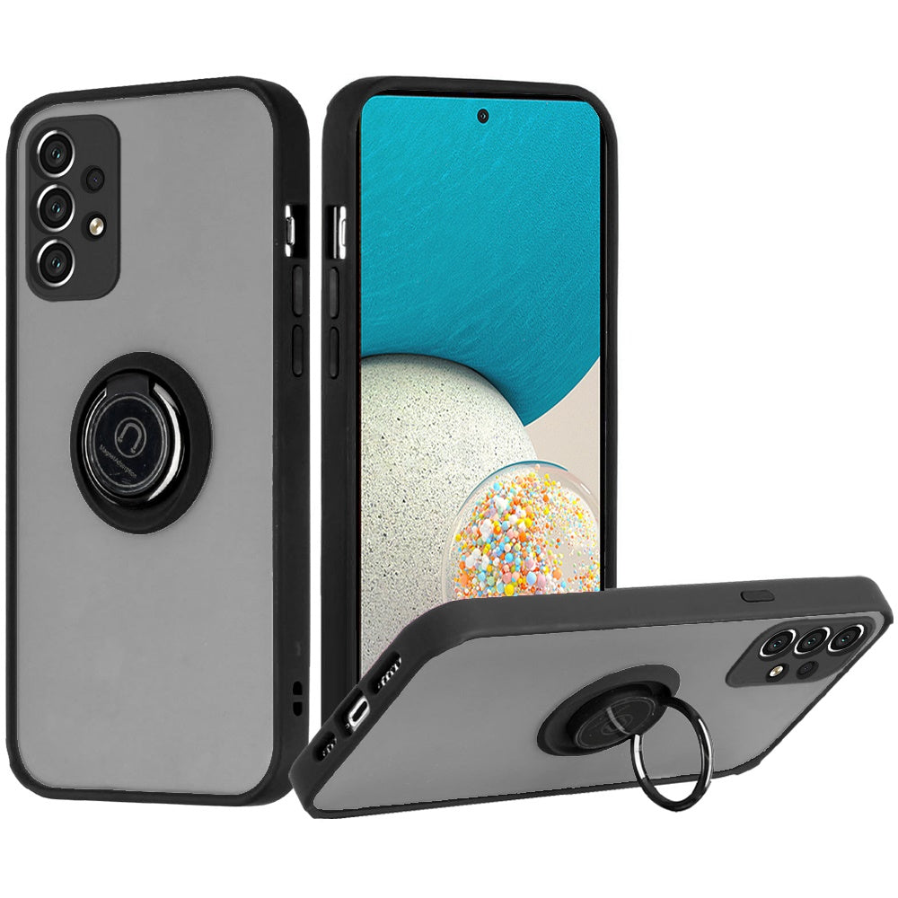 For Samsung Galaxy A53 5G Hybrid Protective PC TPU Shockproof with 360° Rotation Ring Metal Stand and Covered Camera  Phone Case Cover