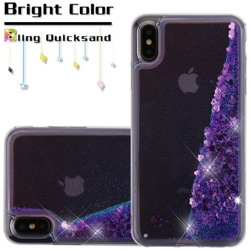 For Apple iPhone XS Max Quicksand Liquid Glitter Bling Hybrid Flowing Sparkle Fashion Protector Skin Purple Phone Case Cover