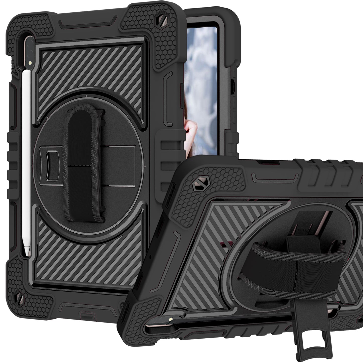 For Apple iPad 10th Gen 2022 Hybrid 3in1 Multi-Functional Tablet Case with Hand, Shoulder Strap, Pencil & Stand Holder Black Phone Case Cover