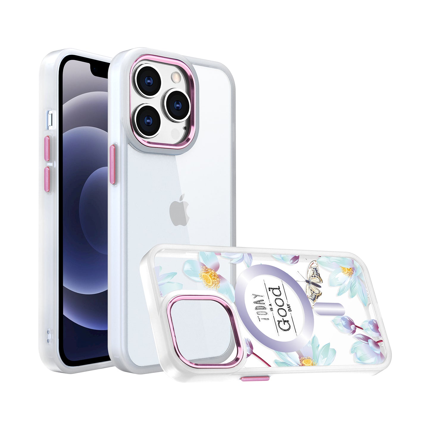 For Apple iPhone 14 /Plus Pro Max Hybrid Flower Quotation Design Fashion Hard PC with MagSafe Compatible  Phone Case Cover