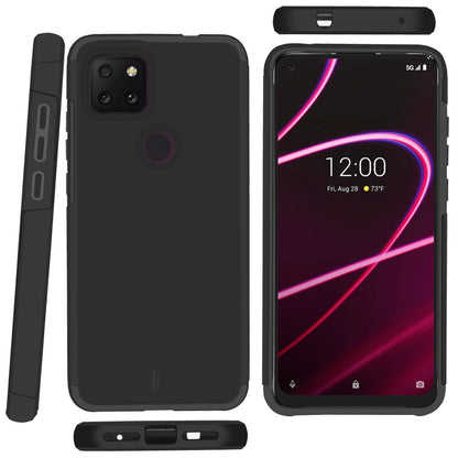 For T-Mobile Revvl 5G Ultra Slim Corner Protection Shock Absorption Hybrid Dual Layer Hard PC + TPU Rubber Armor Defender Black Phone Case Cover